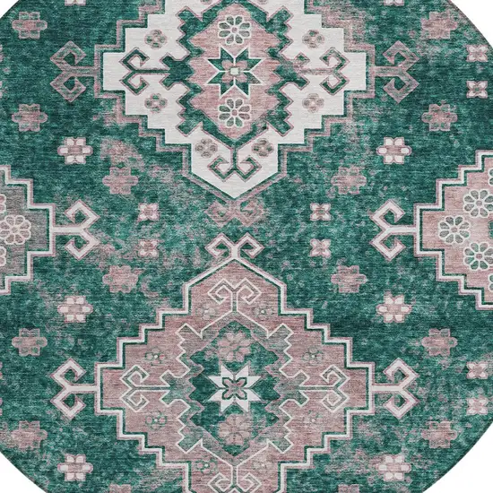 8' Emerald Brown And Ivory Round Medallion Washable Indoor Outdoor Area Rug Photo 5