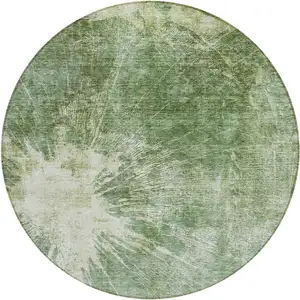 Photo of 8' Fern Green And Artichoke Green Round Abstract Washable Indoor Outdoor Area Rug