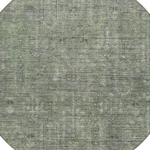 Photo of 8' Fern Green And Gray Round Southwestern Washable Indoor Outdoor Area Rug