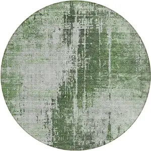 Photo of 8' Fern Green And Green Round Abstract Washable Indoor Outdoor Area Rug