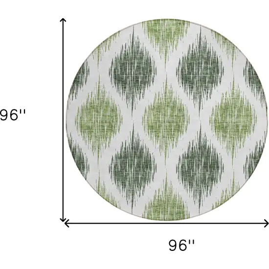 8' Fern Green And Ivory Round Ikat Washable Indoor Outdoor Area Rug Photo 3