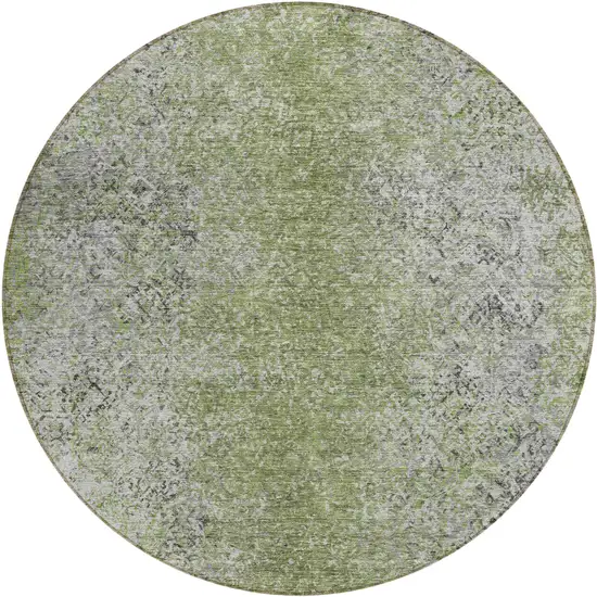 8' Fern Green Artichoke Green And Ivory Round Oriental Washable Indoor Outdoor Area Rug Photo 2