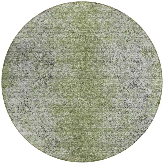 8' Fern Green Artichoke Green And Ivory Round Oriental Washable Indoor Outdoor Area Rug Photo 5