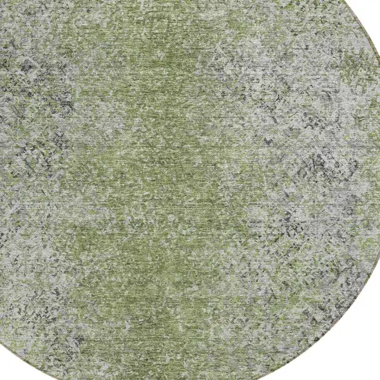 8' Fern Green Artichoke Green And Ivory Round Oriental Washable Indoor Outdoor Area Rug Photo 4