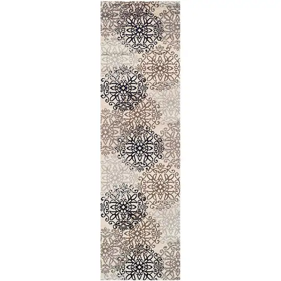 12'  Floral Medallion Stain Resistant Runner Rug Photo 1