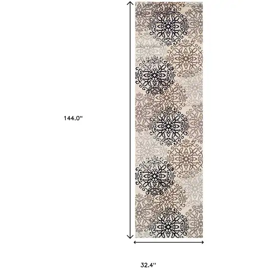 12'  Floral Medallion Stain Resistant Runner Rug Photo 5