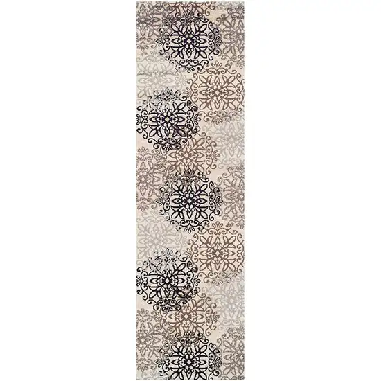 8' Floral Medallion Stain Resistant Runner Rug Photo 1