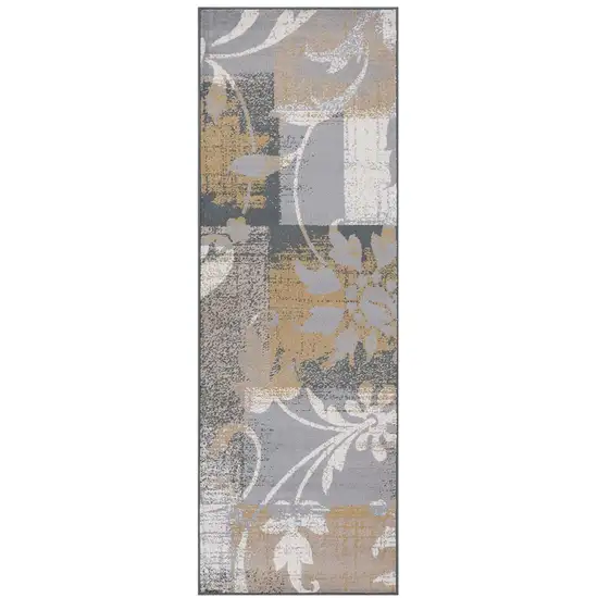 8' Floral Power Loom Distressed Stain Resistant Runner Rug Photo 1