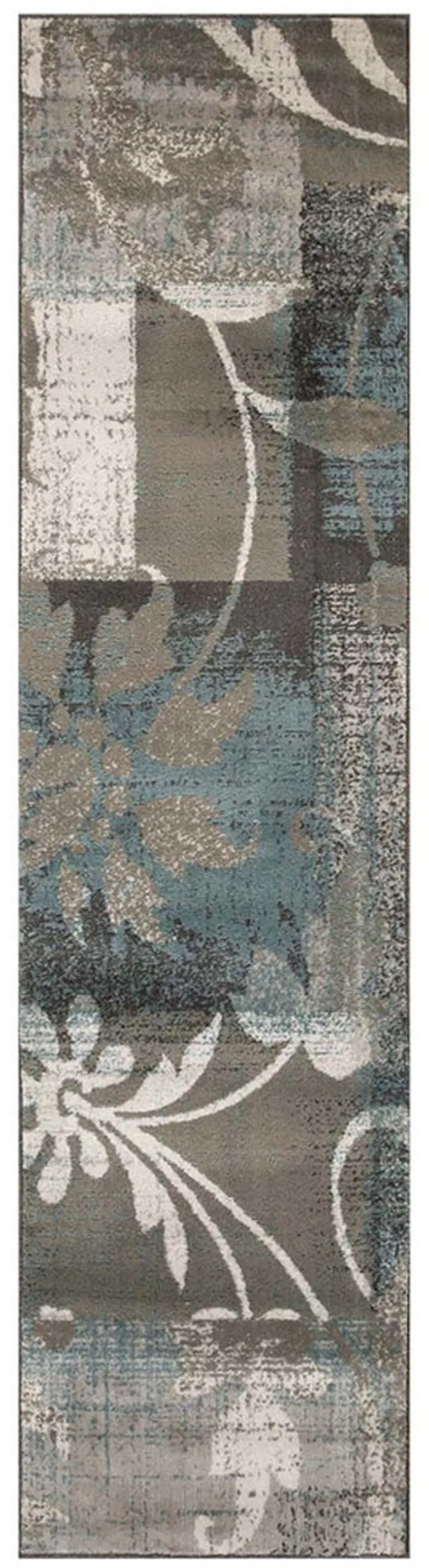 8' Floral Power Loom Distressed Stain Resistant Runner Rug Photo 1