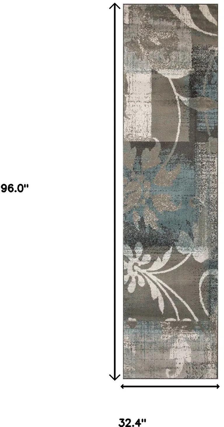 8' Floral Power Loom Distressed Stain Resistant Runner Rug Photo 5