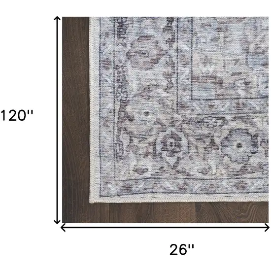 10' Floral Power Loom Distressed Washable Runner Rug Photo 7