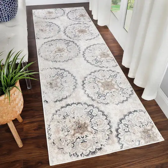 8' Geometric Medallion Stain Resistant Runner Rug Photo 7