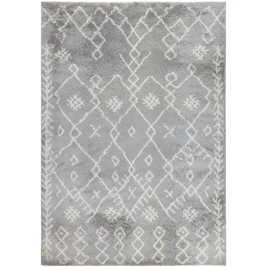 10' Gray and Ivory Geometric Shag Runner Rug Photo 2