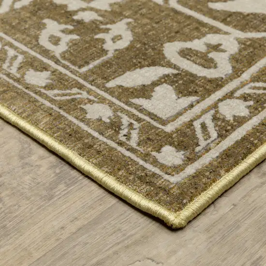 8' Gold And Beige Oriental Runner Rug Photo 4