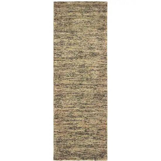 8' Gold And Green Hand Tufted Runner Rug Photo 2