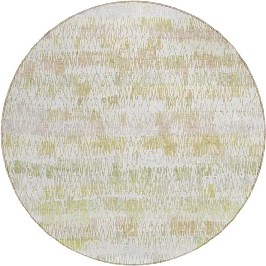 8' Gold Beige And Tan Round Striped Washable Indoor Outdoor Area Rug Photo 2