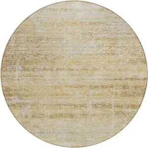 Photo of 8' Gold Beige And Wheat Round Abstract Washable Indoor Outdoor Area Rug