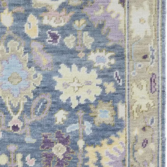 8' Gold Blue and Purple Wool Oriental Hand Knotted Runner Rug With Fringe Photo 5