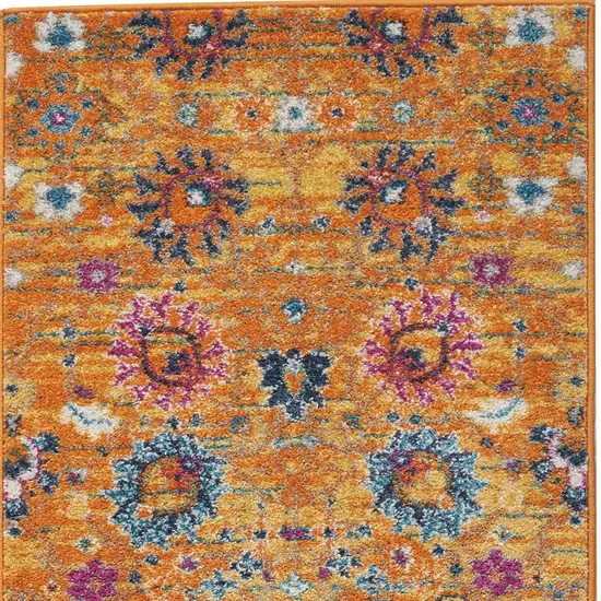 10' Gold Floral Power Loom Runner Rug Photo 2