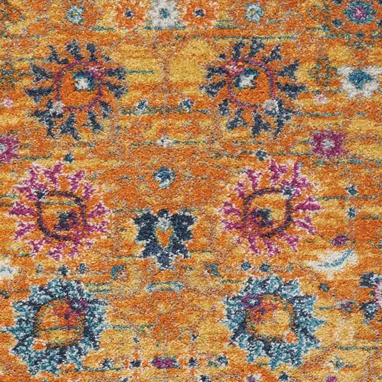 10' Gold Floral Power Loom Runner Rug Photo 6