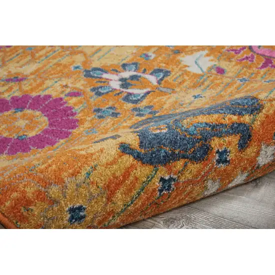 10' Gold Floral Power Loom Runner Rug Photo 4