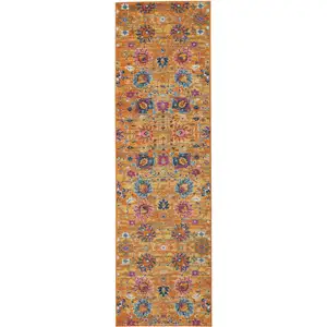 Photo of 10' Gold Floral Power Loom Runner Rug