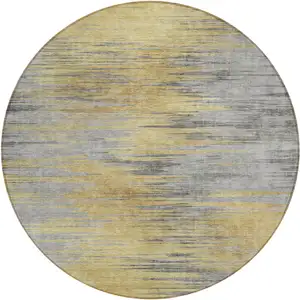 Photo of 8' Gold Gray And Charcoal Round Abstract Washable Indoor Outdoor Area Rug