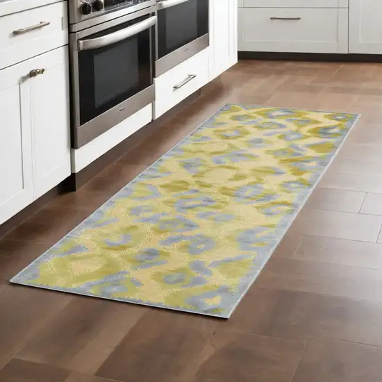 8' Gold Gray and Tan Abstract Power Loom Runner Rug Photo 1