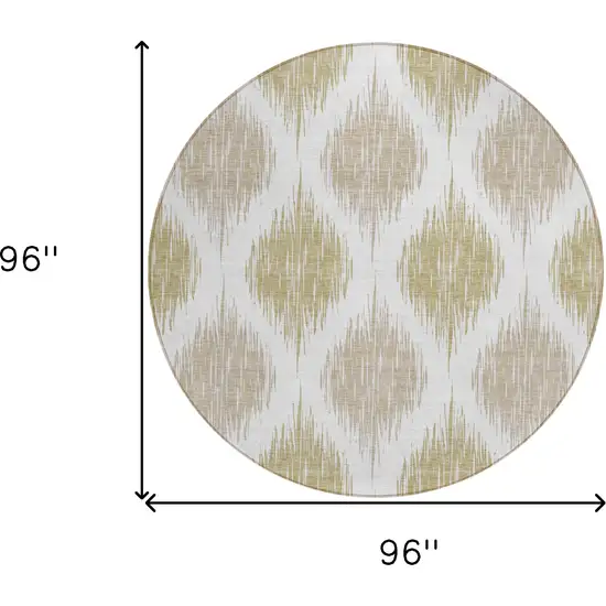 8' Gold Ivory And Beige Round Ikat Washable Indoor Outdoor Area Rug Photo 3