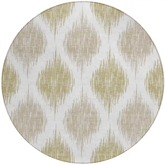 8' Gold Ivory And Beige Round Ikat Washable Indoor Outdoor Area Rug Photo 7