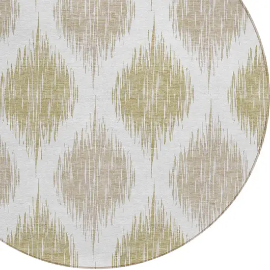 8' Gold Ivory And Beige Round Ikat Washable Indoor Outdoor Area Rug Photo 6