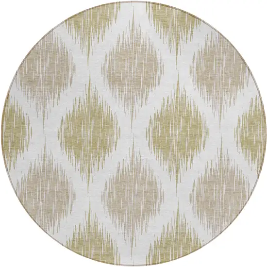 8' Gold Ivory And Beige Round Ikat Washable Indoor Outdoor Area Rug Photo 2