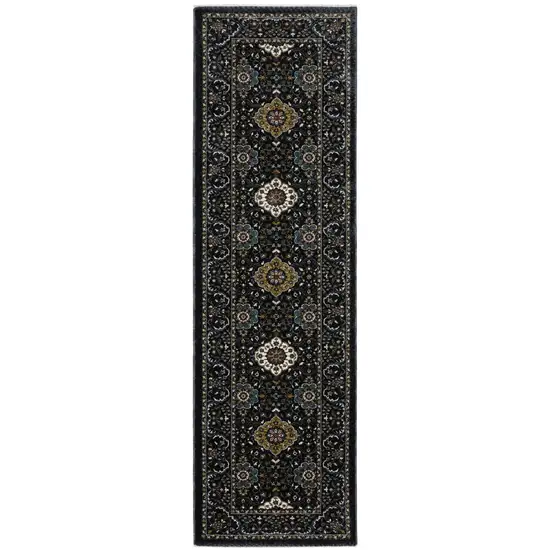 8' Gold Medallion Runner Rug With Fringe Photo 2