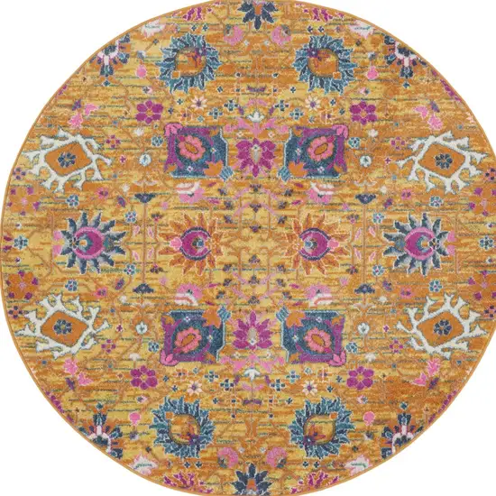 5' Gold Round Floral Power Loom Area Rug Photo 8