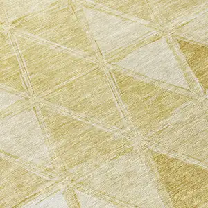 Photo of 8' Gold Wheat And Ivory Round Geometric Washable Indoor Outdoor Area Rug