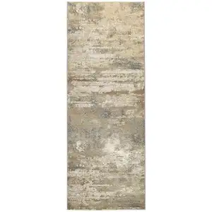 Photo of 8' Gold and Ivory Abstract Power Loom Runner Rug