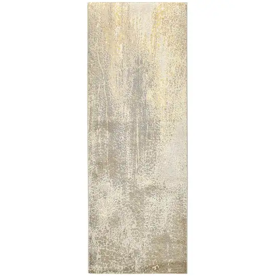 8' Gold and Ivory Abstract Power Loom Runner Rug Photo 4