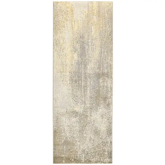 8' Gold and Ivory Abstract Power Loom Runner Rug Photo 2