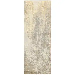 Photo of 8' Gold and Ivory Abstract Power Loom Runner Rug