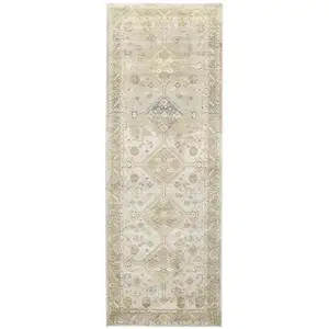 Photo of 8' Gold and Ivory Floral Runner Rug