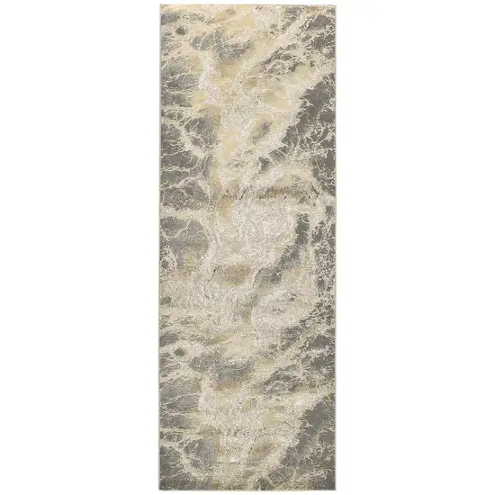 8' Gold and Ivory Marble Power Loom Runner Rug Photo 2