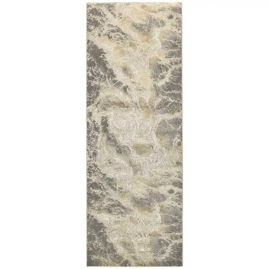 8' Gold and Ivory Marble Power Loom Runner Rug Photo 4