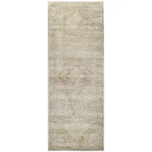 Photo of 8' Gold and Ivory Medallion Power Loom Runner Rug