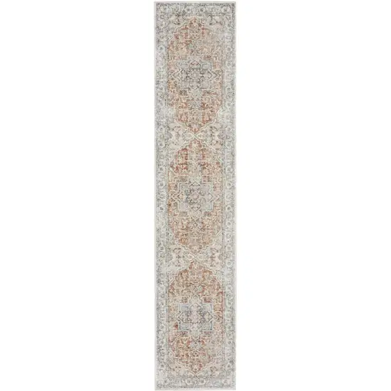 10' Gold and Ivory Oriental Power Loom Washable Runner Rug Photo 2