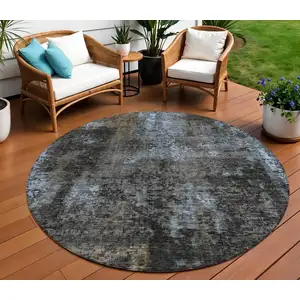 Photo of 8' Graphite Charcoal And Silver Round Abstract Washable Indoor Outdoor Area Rug