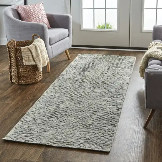 8' Gray Abstract Hand Woven Runner Rug Photo 3