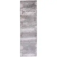 Photo of 10' Gray Abstract Power Loom Runner Rug With Fringe