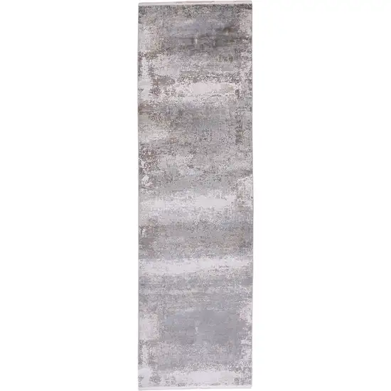 10' Gray Abstract Power Loom Runner Rug With Fringe Photo 2