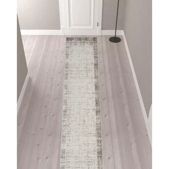 18' Gray Abstract Power Loom Runner Rug Photo 8