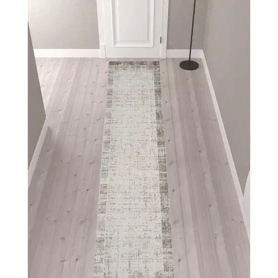 12' Gray Abstract Power Loom Runner Rug Photo 3